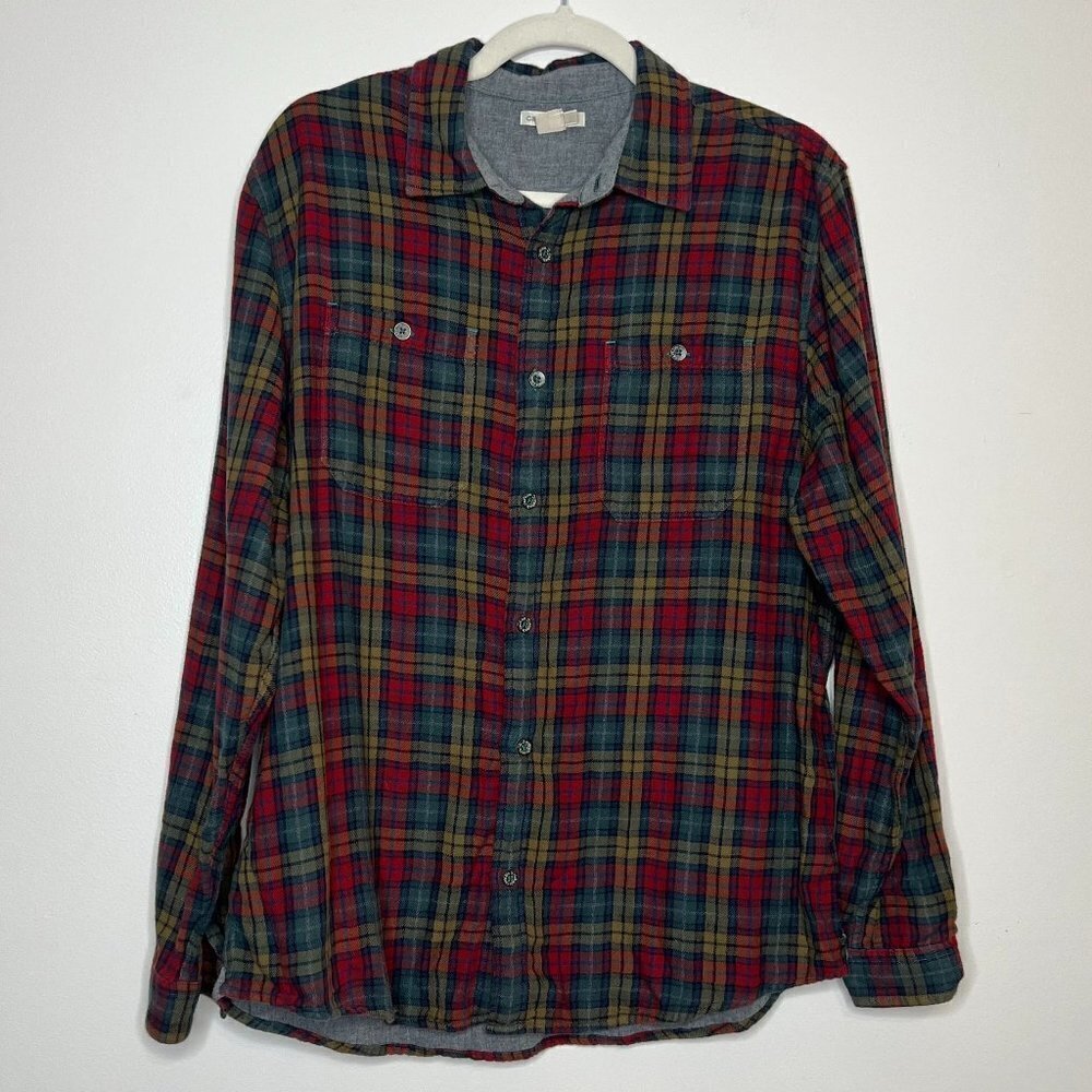 Carbon 2 Cobalt Checkered Plaid Button Front Long Sleeve Flannel 100% Cotton‎